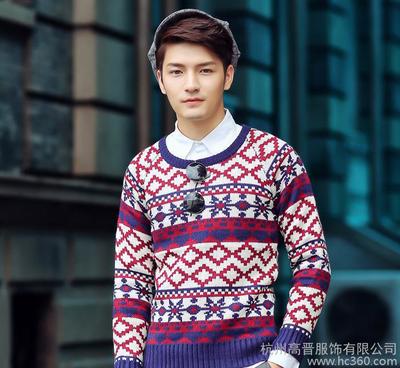 韩版时尚男士毛衣 经典民族风图案，修身套头设计尽显个性风采